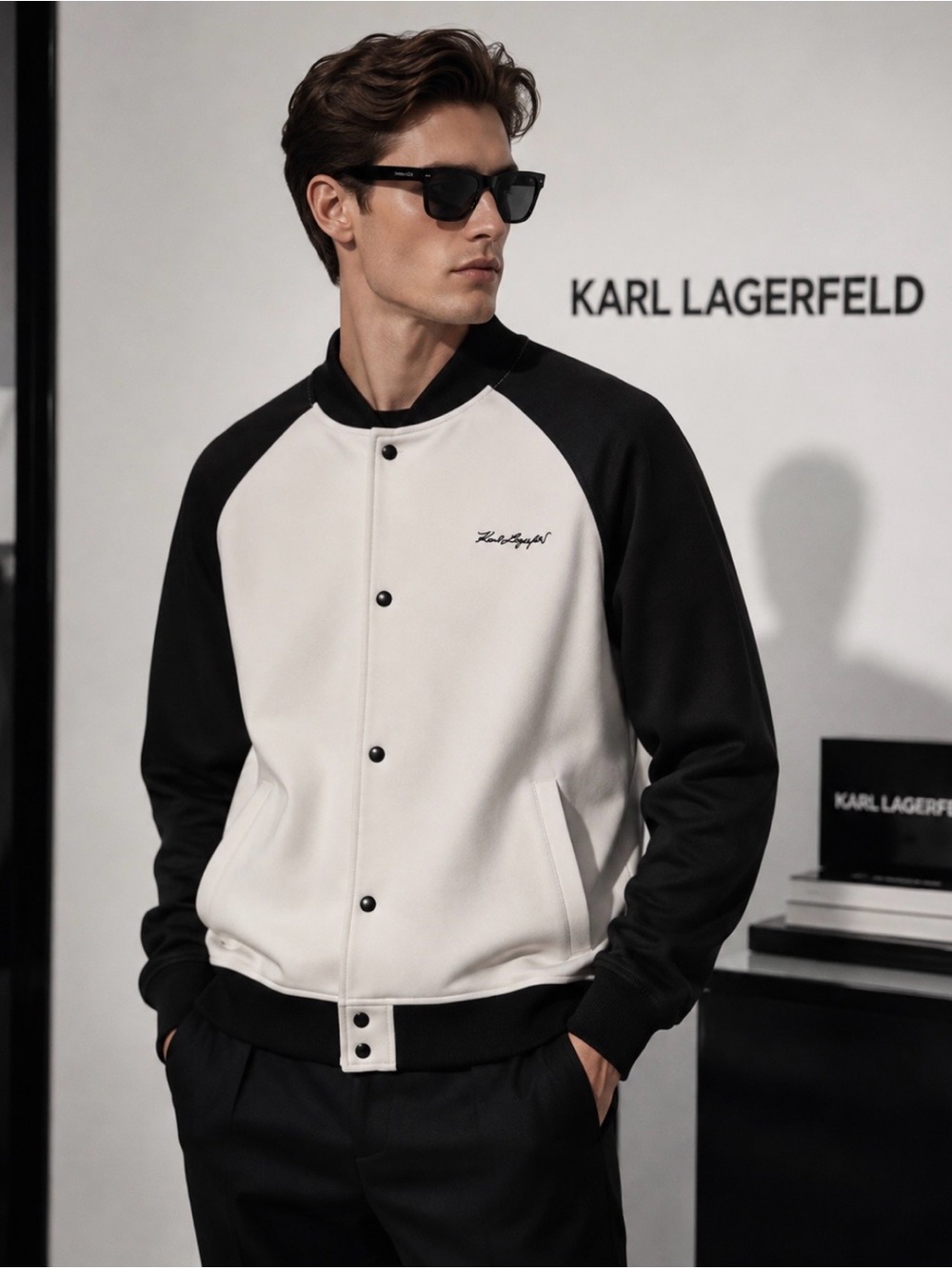 Karl Lagerfeld Paris Men's Colorblock Scuba Bomber Track Jacket Size L